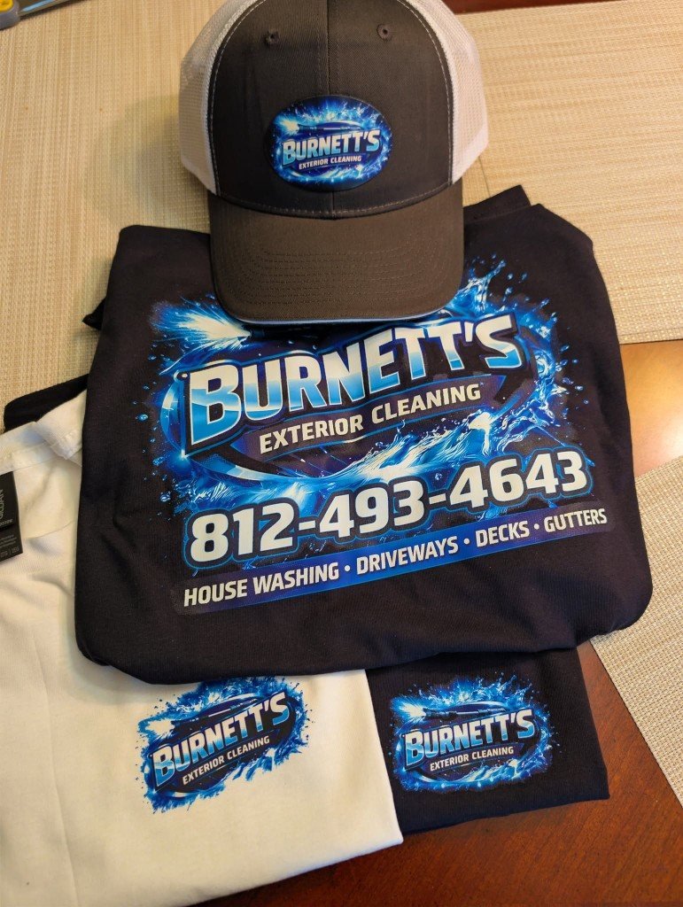 Burnett's Exterior Cleaning custom shirts and branded hat
