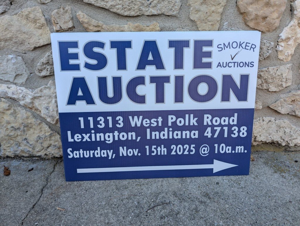 Smoker Auctions estate auction yard sign