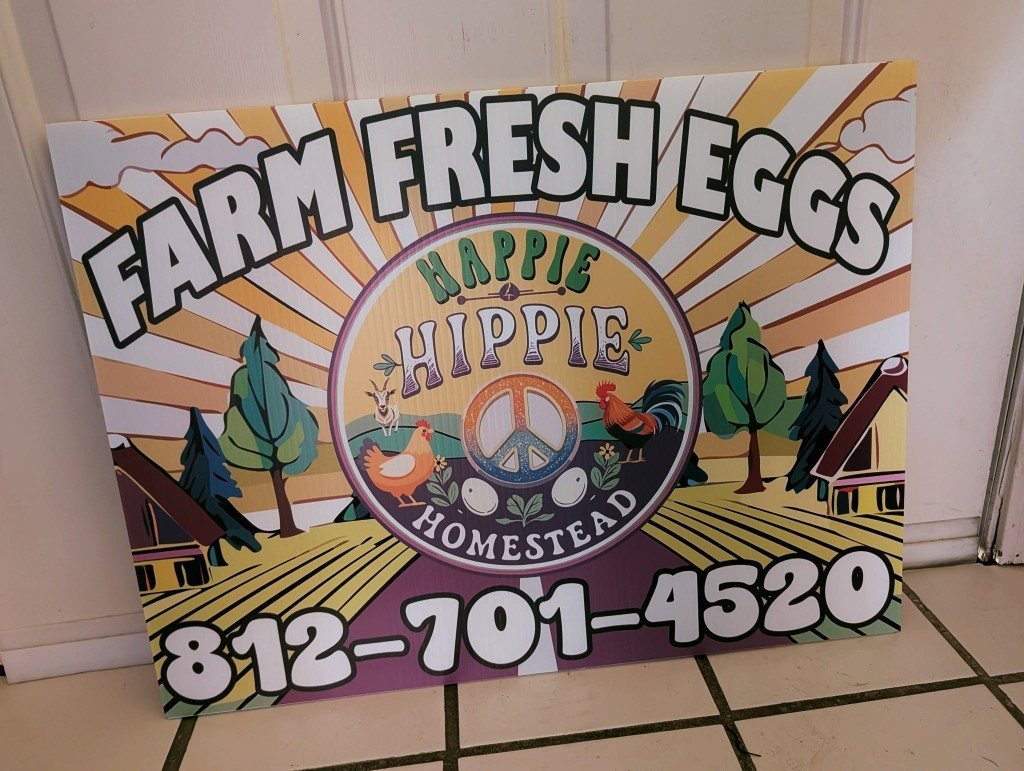 Happie Hippie Homestead farm fresh eggs yard sign