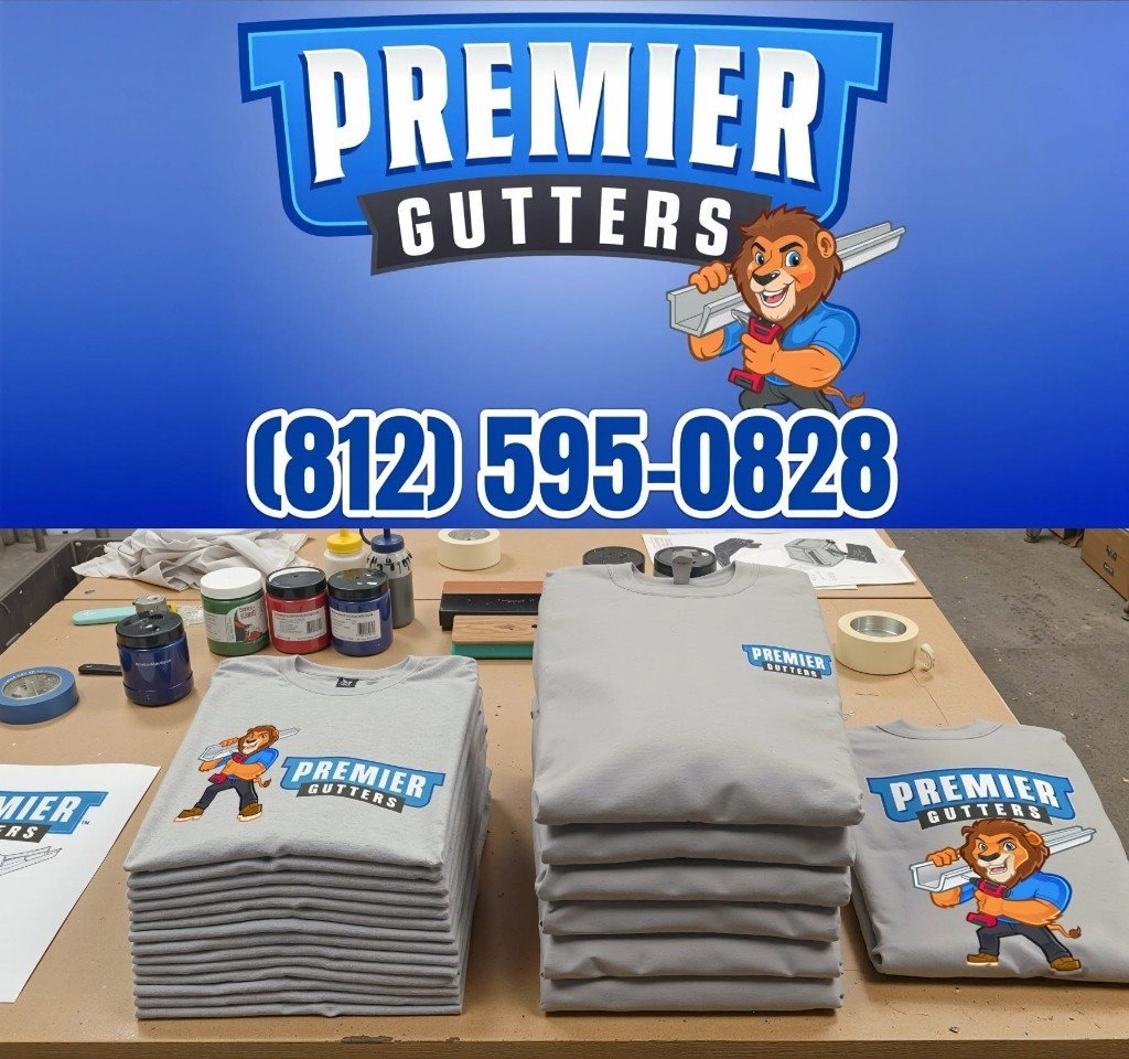 Premier Gutters large-format sign and branded shirts